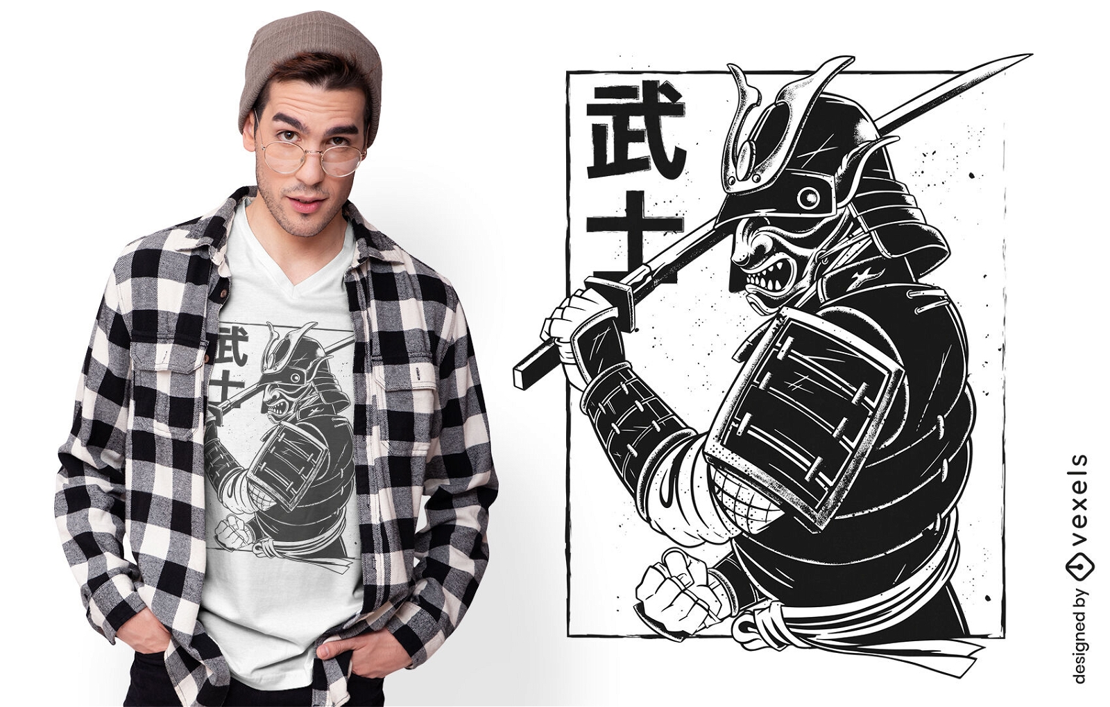 Japanischer Samurai mit Masken-T-Shirt-Design