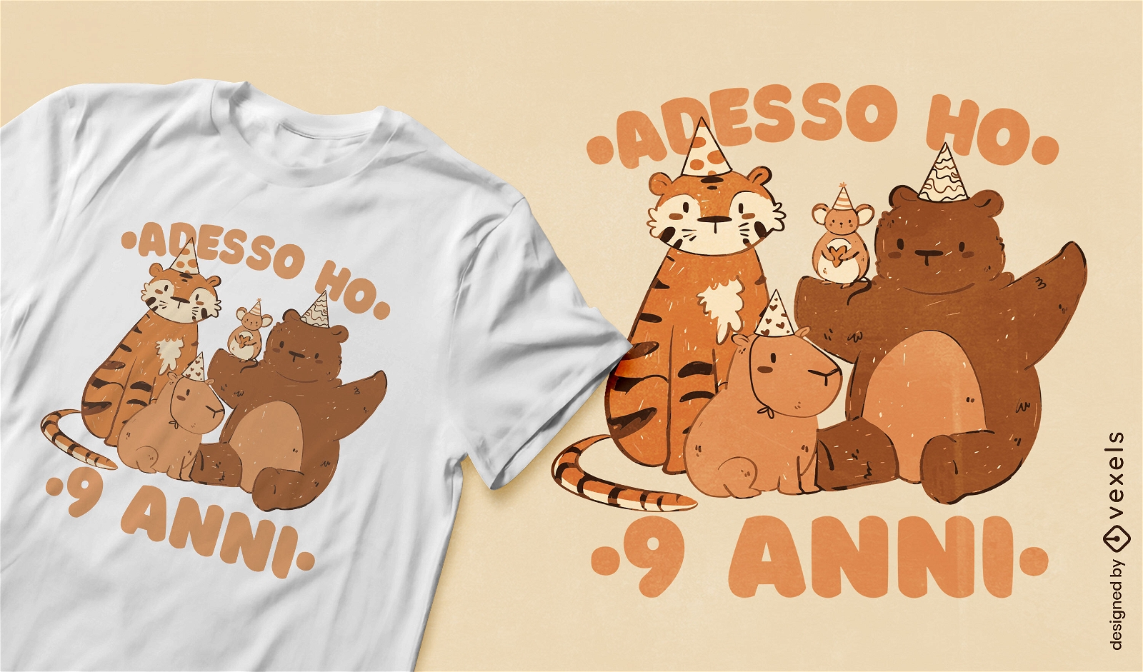 Diseño lindo de camiseta de animales de cumpleaños