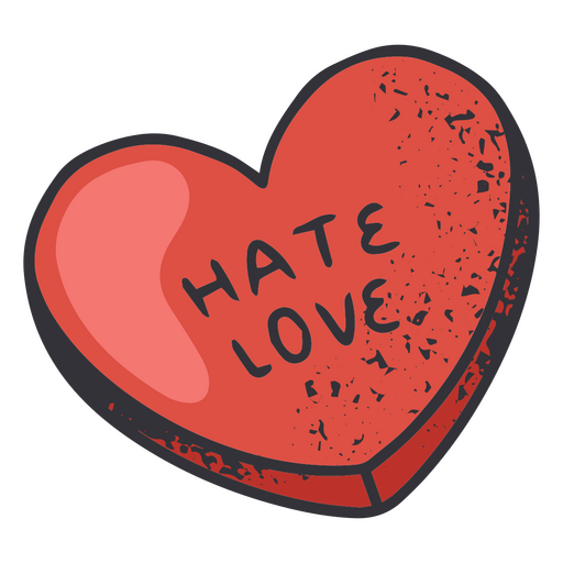 Pílula em forma de coração com a mensagem Hate love Desenho PNG
