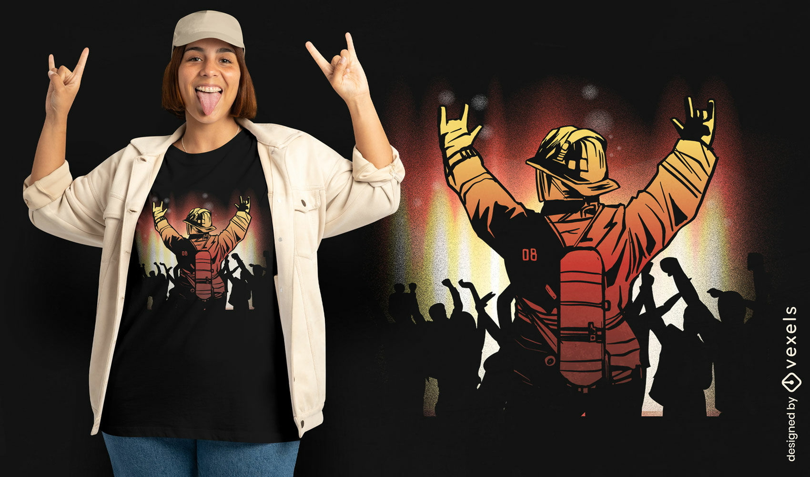 Bombero bailando en diseño de camiseta de fiesta