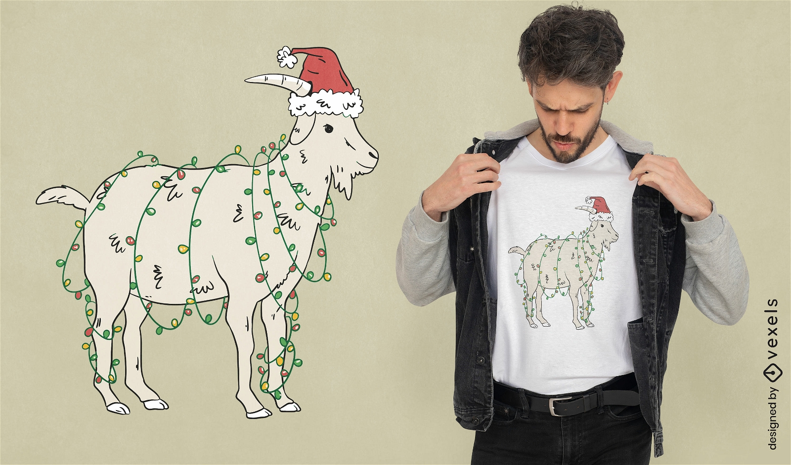 Diseño de camiseta de cabra navideña.