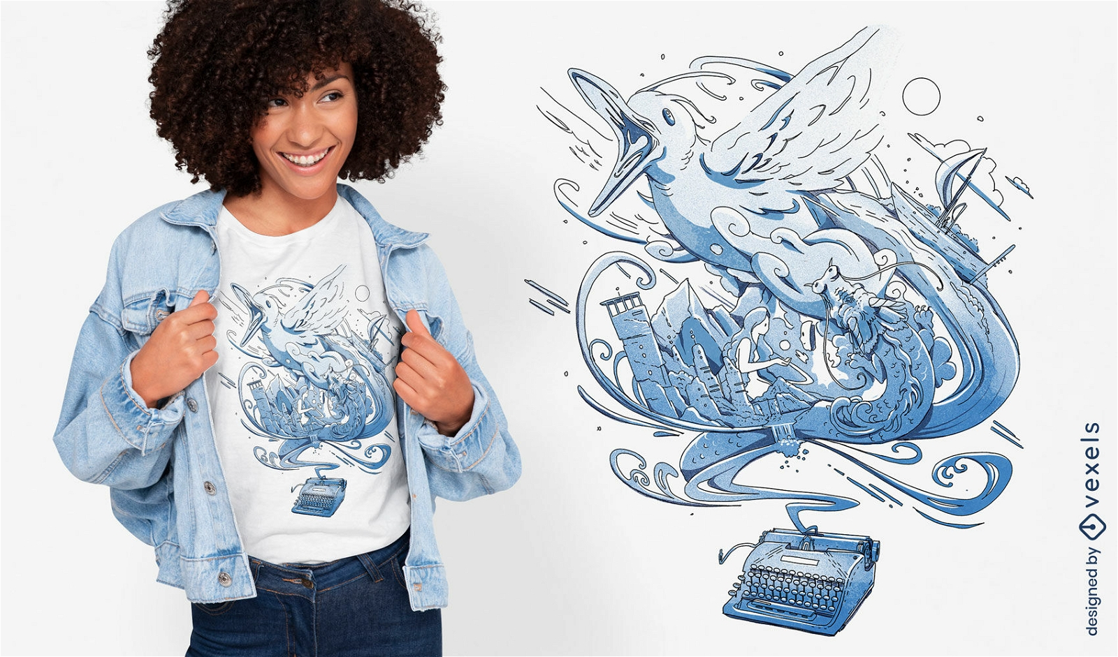 Einfarbiges T-Shirt-Design mit Fantasy-Schreibmaschine