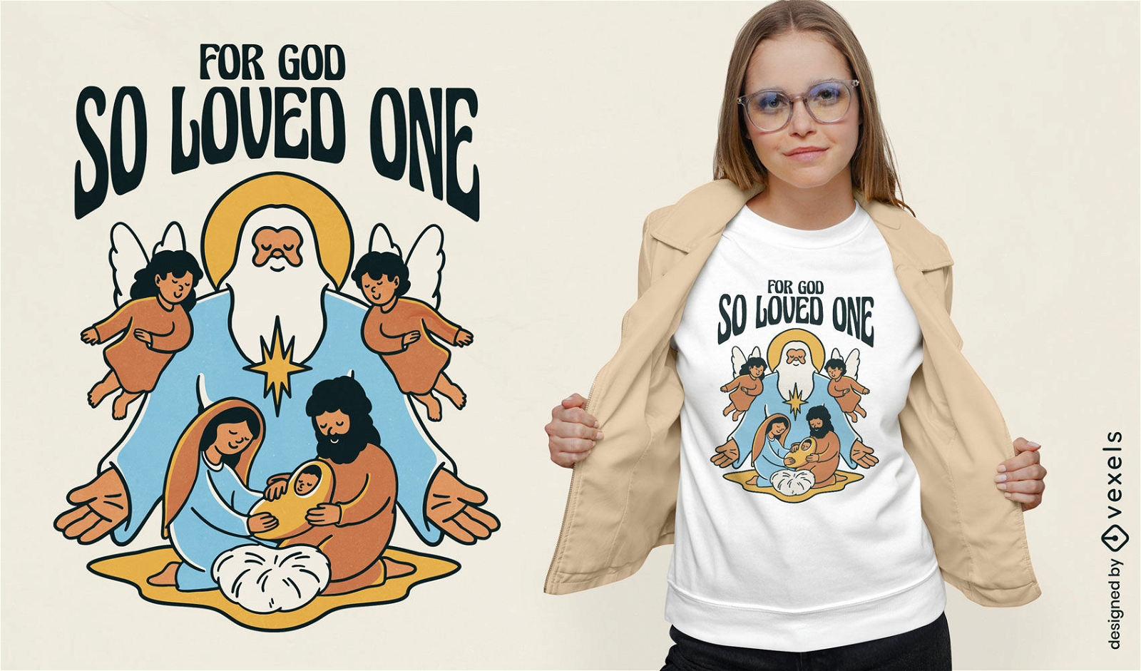 Diseño de camiseta de Navidad bebé Jesús y Dios