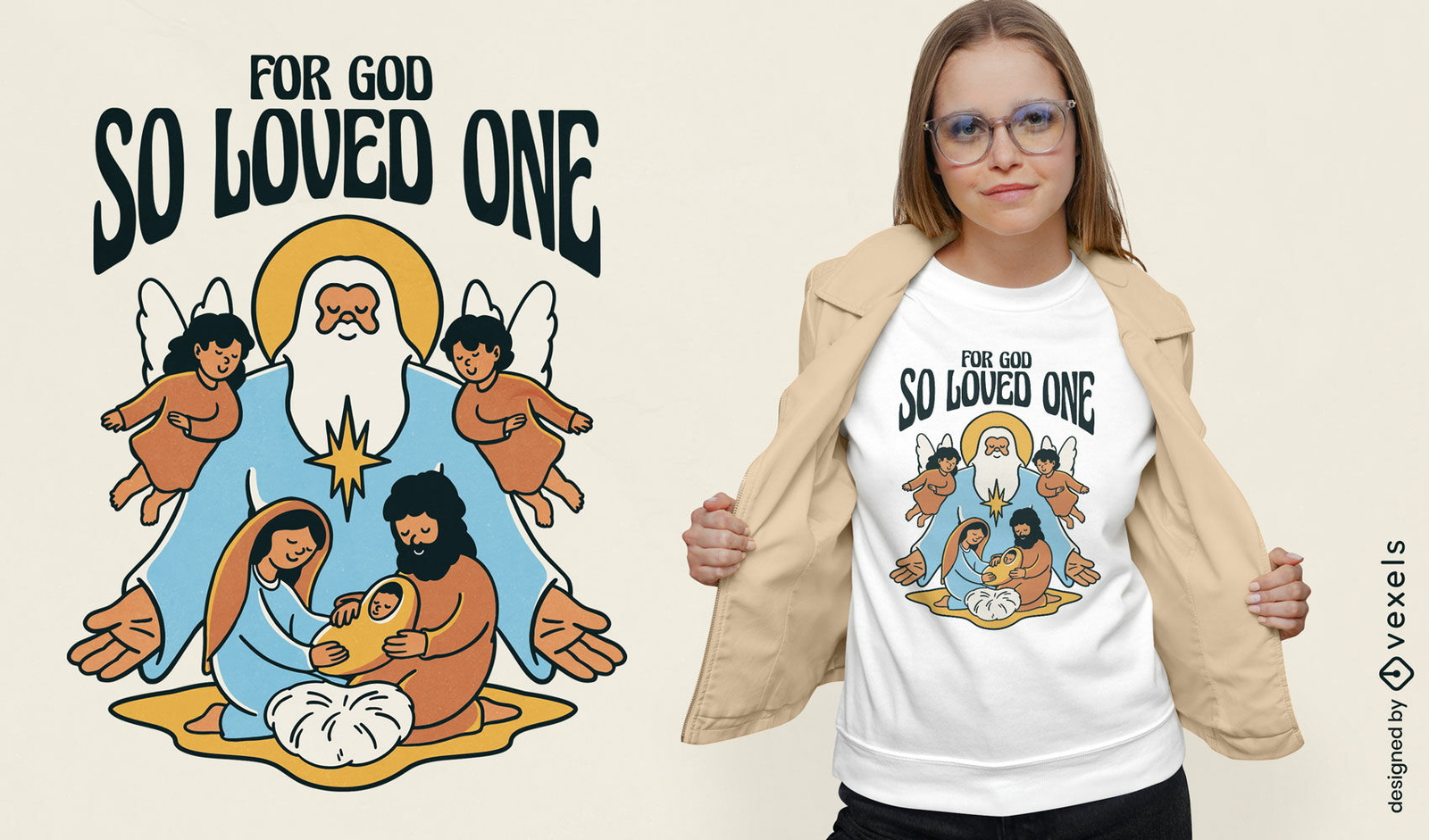 Diseño de camiseta de Navidad bebé Jesús y Dios