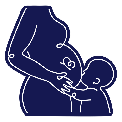 Cut-out silhouette of a loving child kissing his pregnant mother's belly PNG Design