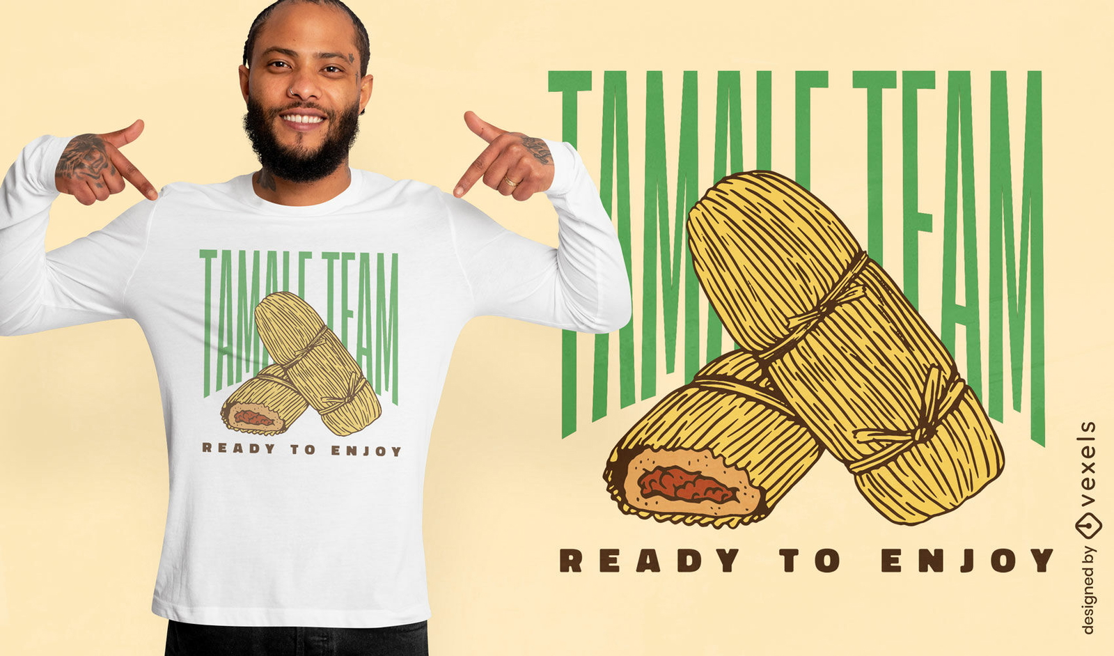 Diseño de camiseta de comida mexicana tamal.