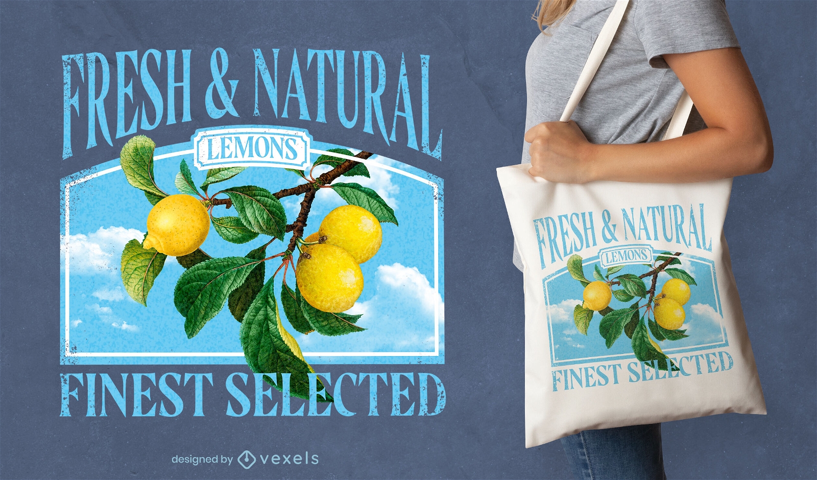 Design de bolsa vintage com rótulo de limão