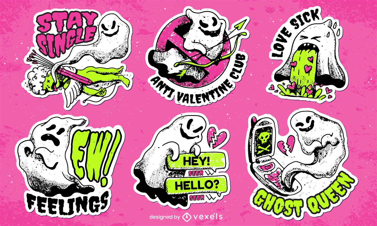 Anti Valentine's day ghosts sticker set