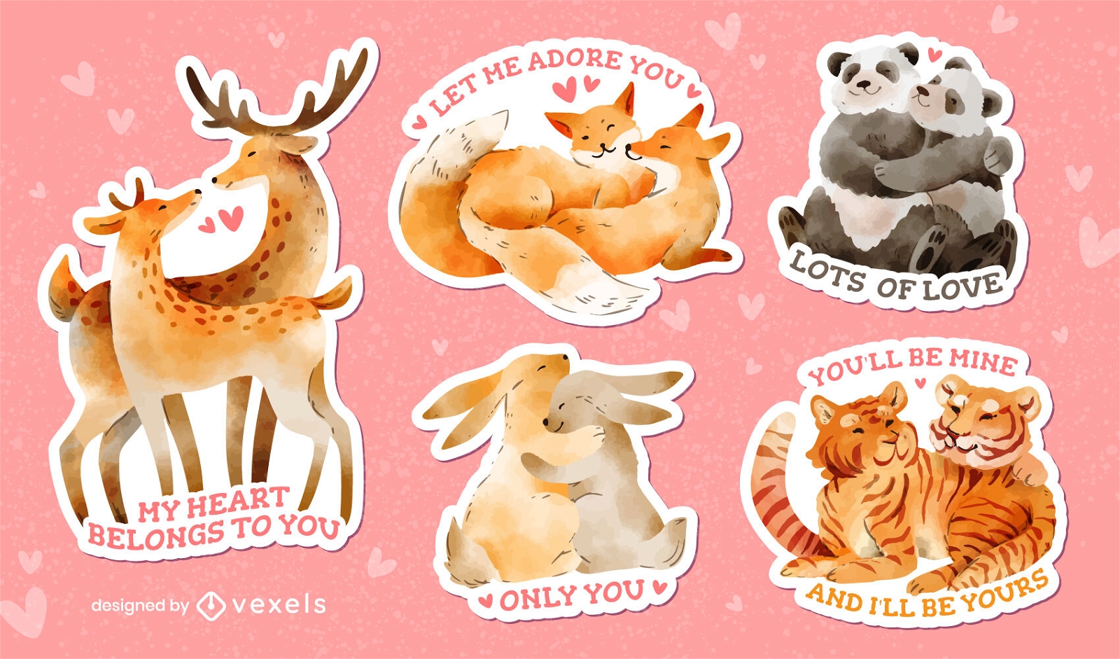 Animal couples watercolor sticker set