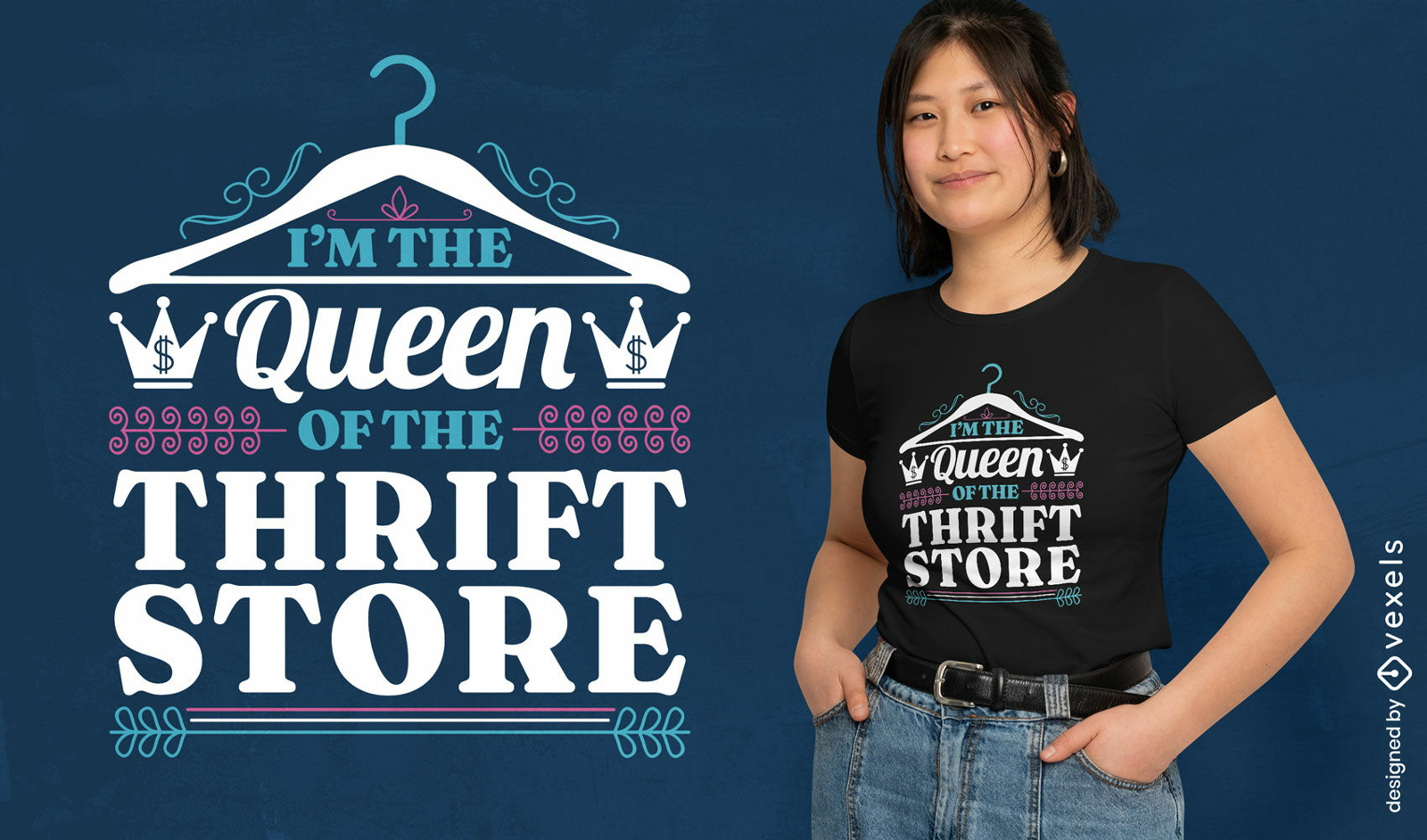 Design de camiseta da rainha de compras Thriftstore