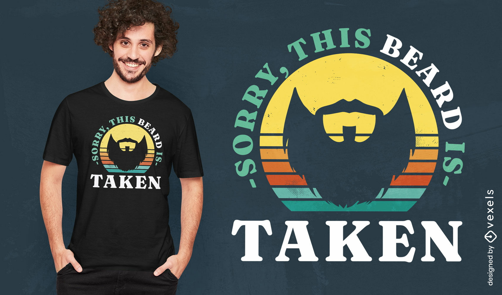 Diseño de camiseta de hombre con barba retro puesta de sol