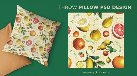 Vintage citrus fruits throw pillow design