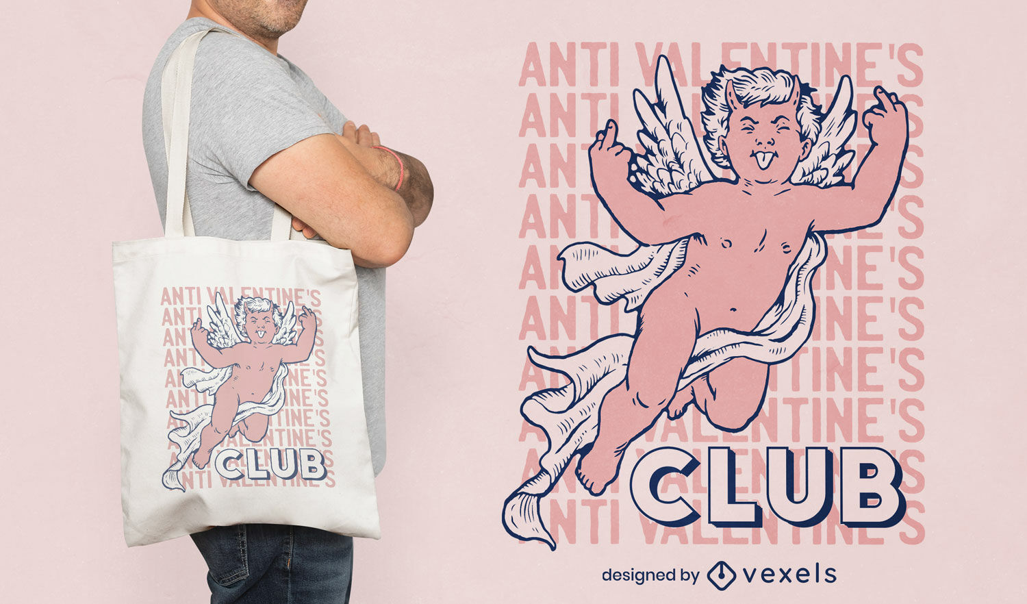 Diseño de bolso tote cupido anti san valentín