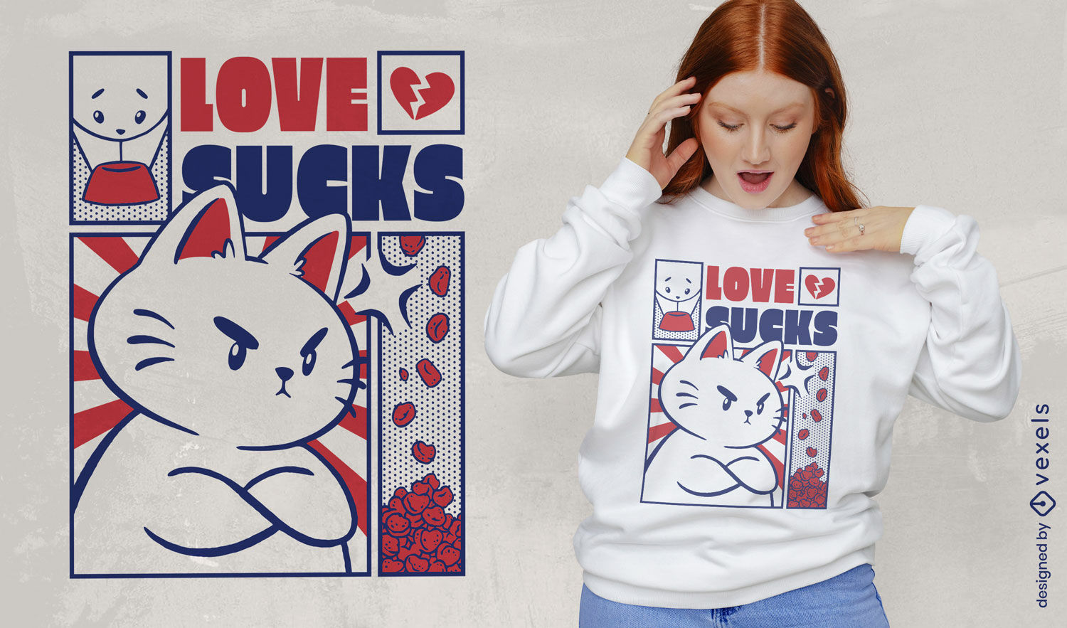 Diseño de camiseta de gato enojado contra el día de san valentín