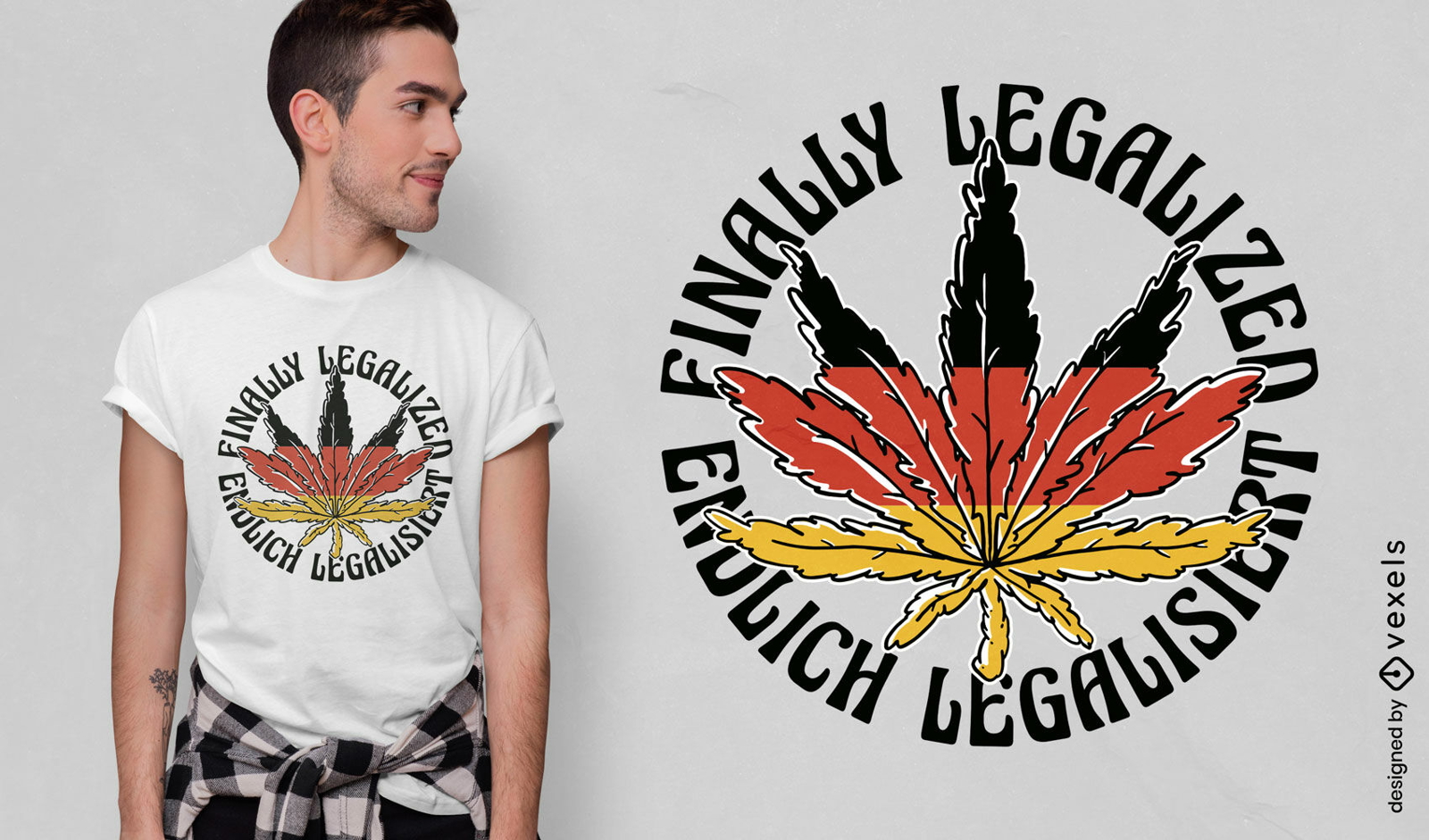 T-Shirt-Design mit Cannabisblättern der deutschen Flagge
