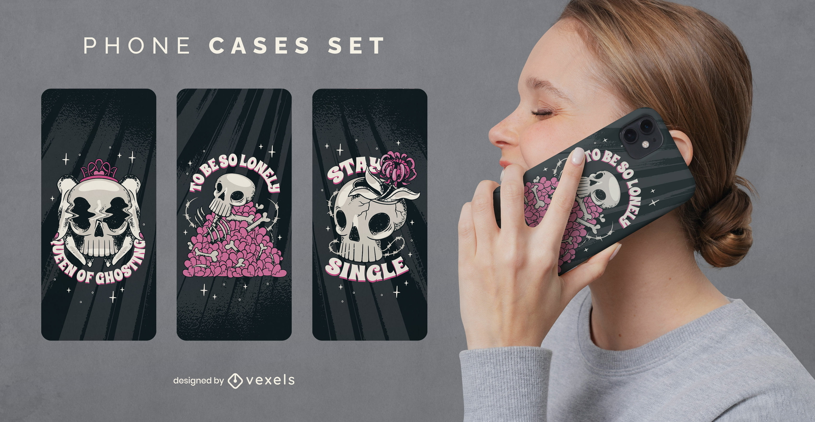 Juego de fundas para teléfono con calavera anti San Valentín