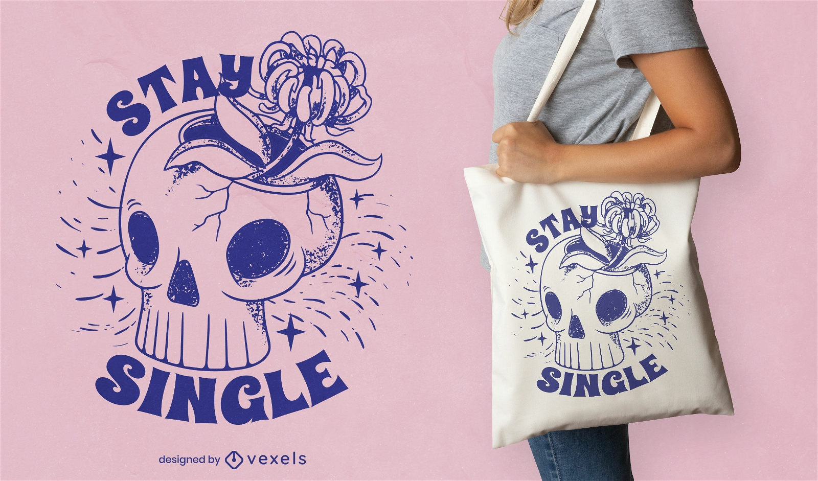 Stay single skull tote bag design