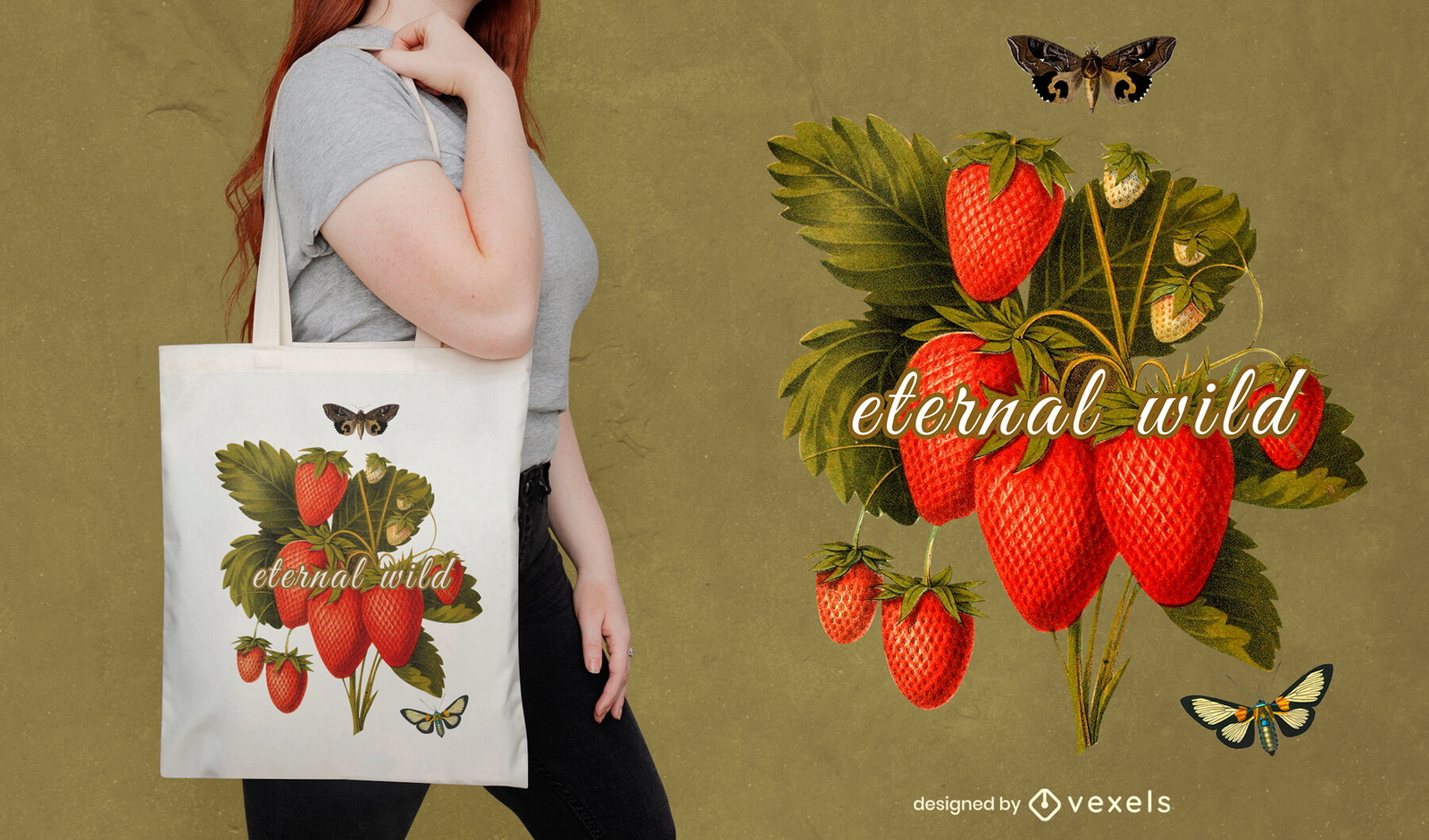 Diseño de bolso tote de fresas silvestres