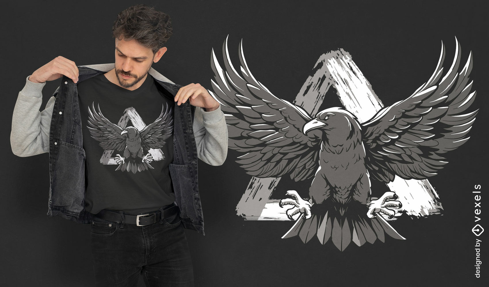 Diseño de camiseta de pájaro águila monocromática