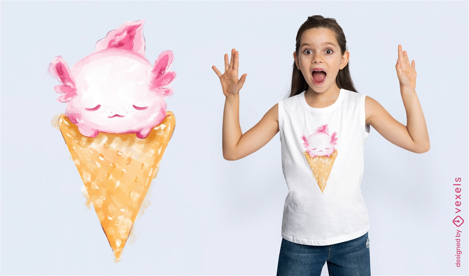 Design de camiseta em aquarela de sorvete Axolotl