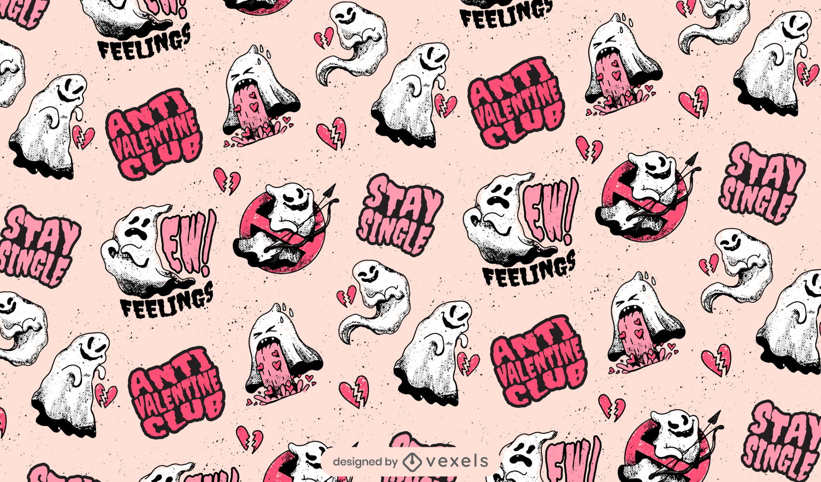 Anti Valentine's ghosts pattern design