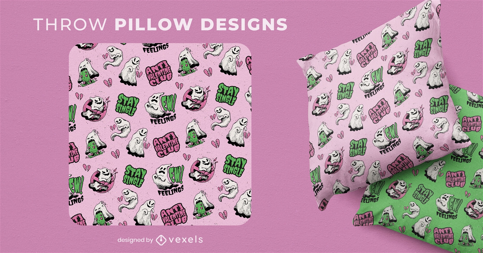Anti Valentine's day ghost throw pillow design