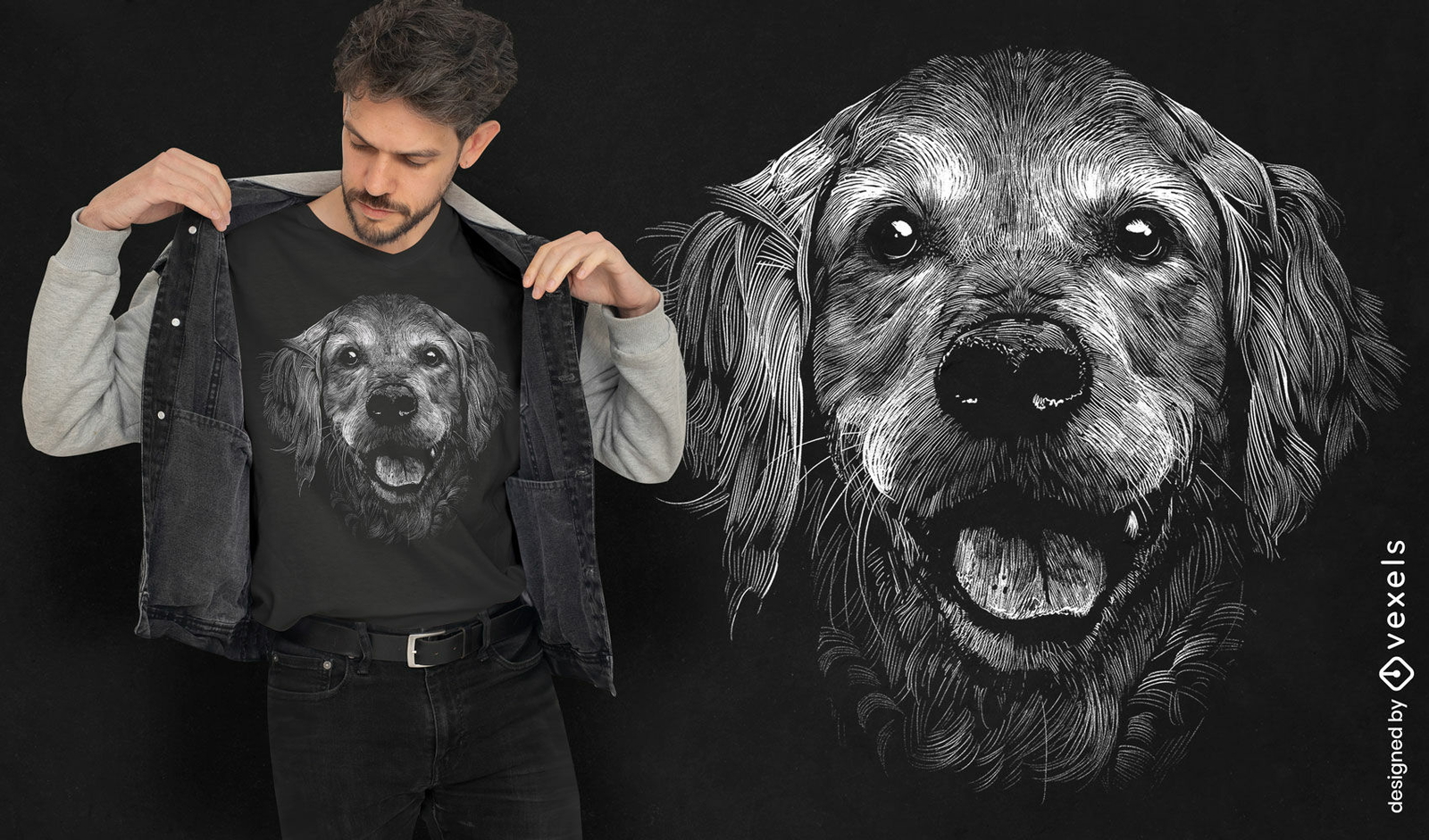 Camiseta realista cachorro golden retriever psd