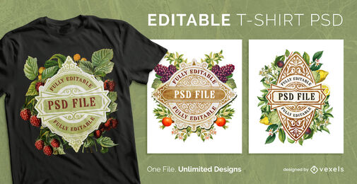 Skalierbares T-Shirt mit Vintage-Obstetikett psd