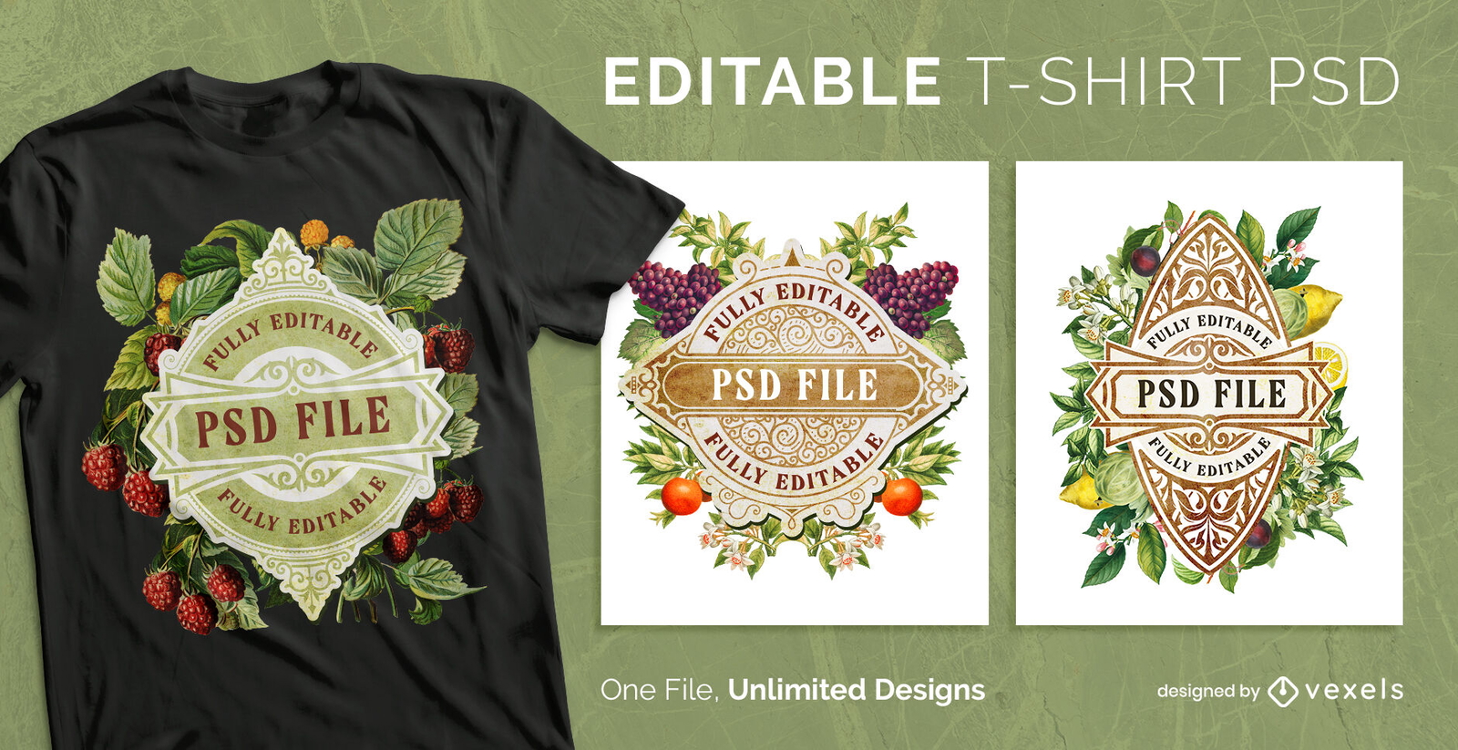 T-shirt escalável de rótulo de frutas vintage psd