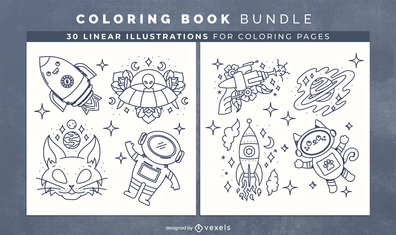 Space elements coloring book pages design