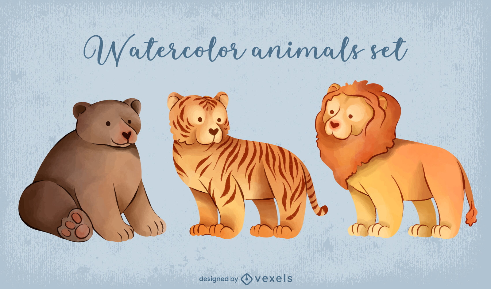 Adorável conjunto de animais selvagens em aquarela