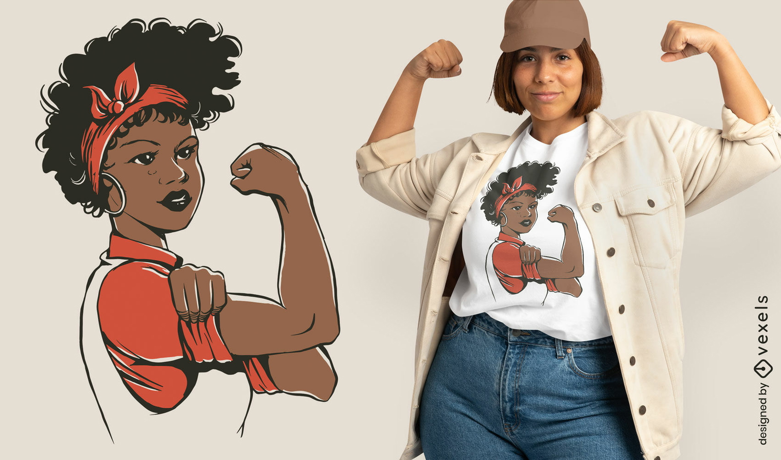 Diseño de camiseta feminista de mujer negra fuerte.