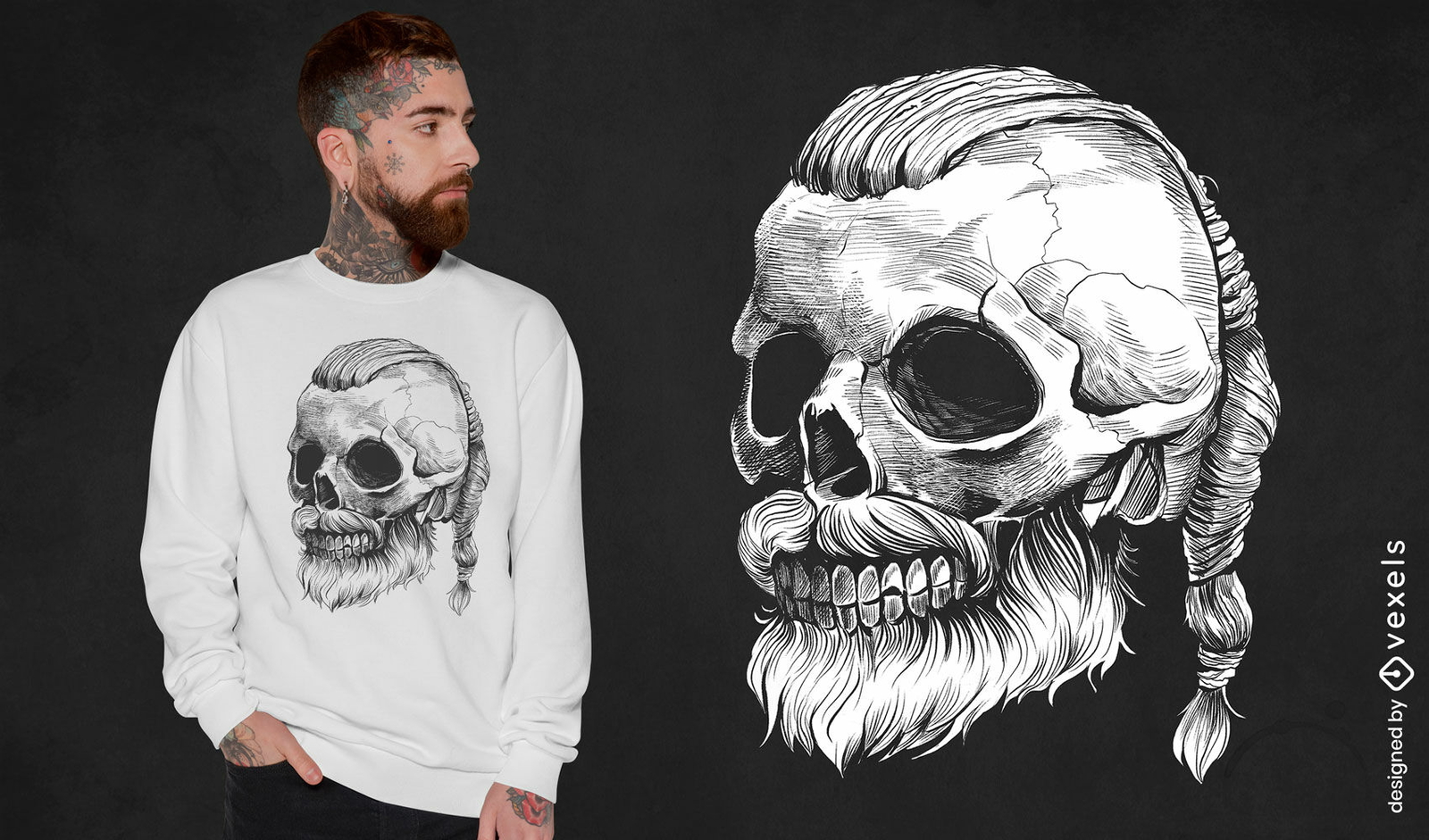 Diseño de camiseta realista de calavera vikinga