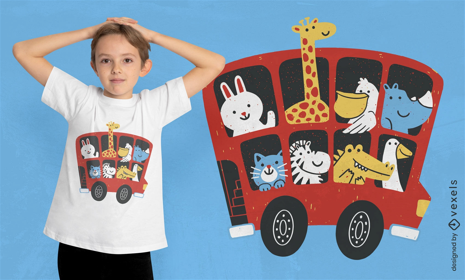 Animais em design de camiseta de ônibus inglês