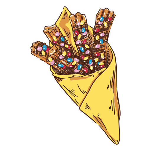 Chocolate churros with bright toppings PNG Design