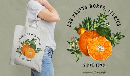 Diseño de bolso tote naranjas vintage