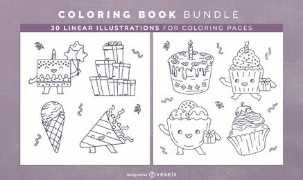 Diseño de páginas de libro para colorear de fiesta de cumpleaños