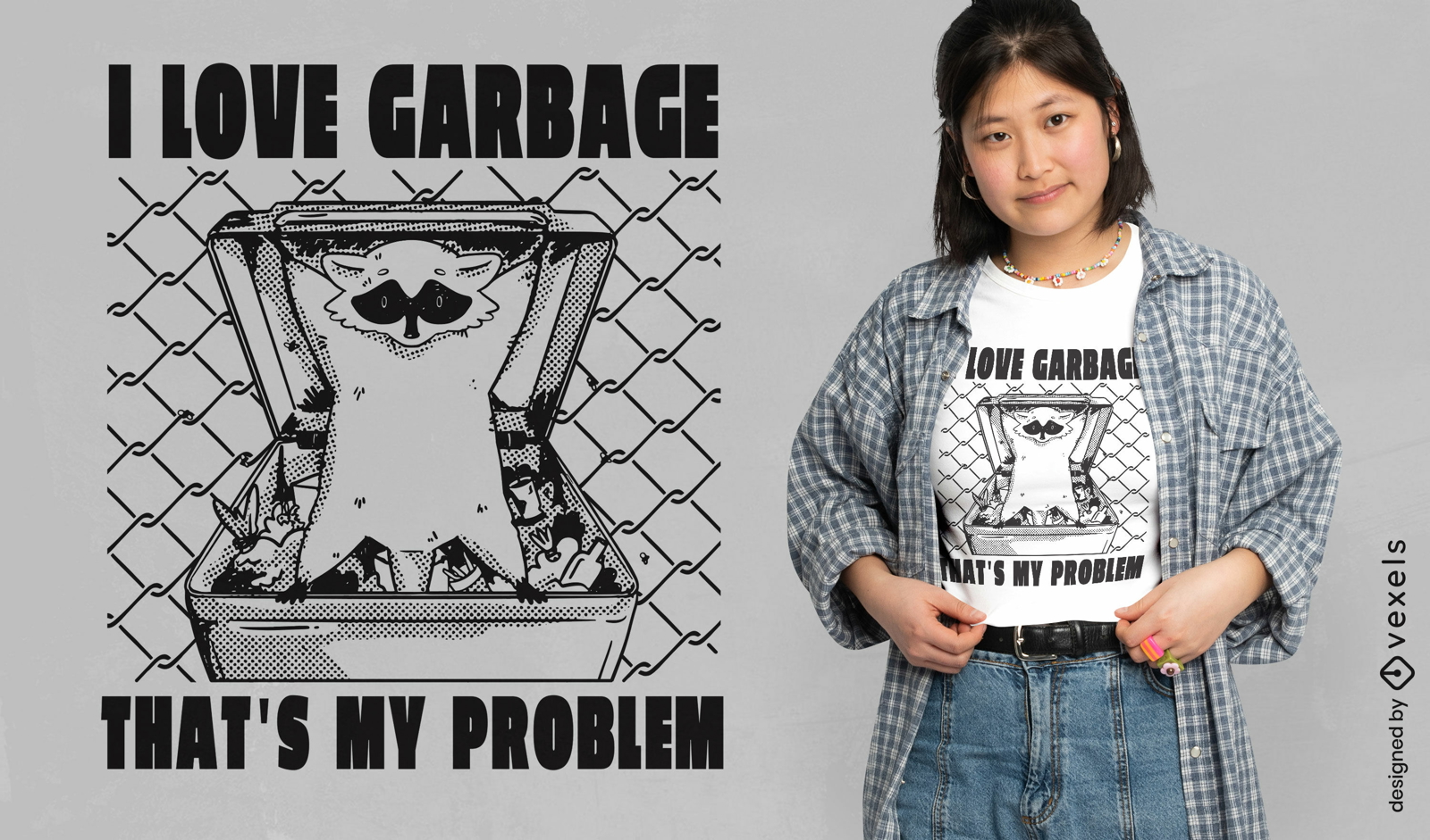 Design de camiseta de guaxinim de lixo engraçado