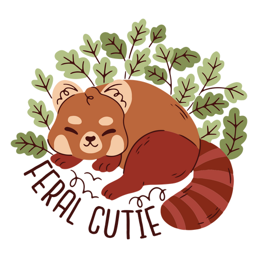 Red panda sleeping on a leaf PNG Design