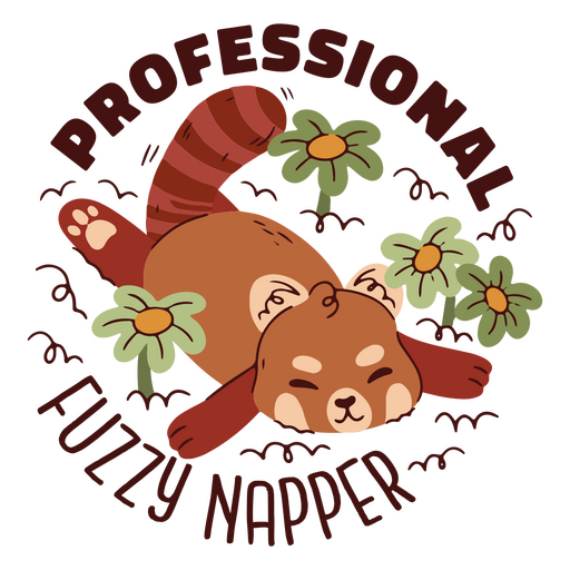 Roter Panda liegt im Gras mit den Worten ?Profi Fuzzy Napper?. PNG-Design