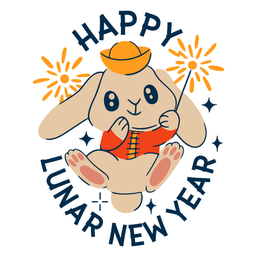 Lindo conejo rodeado por la cita Feliz año nuevo lunar Diseño PNG