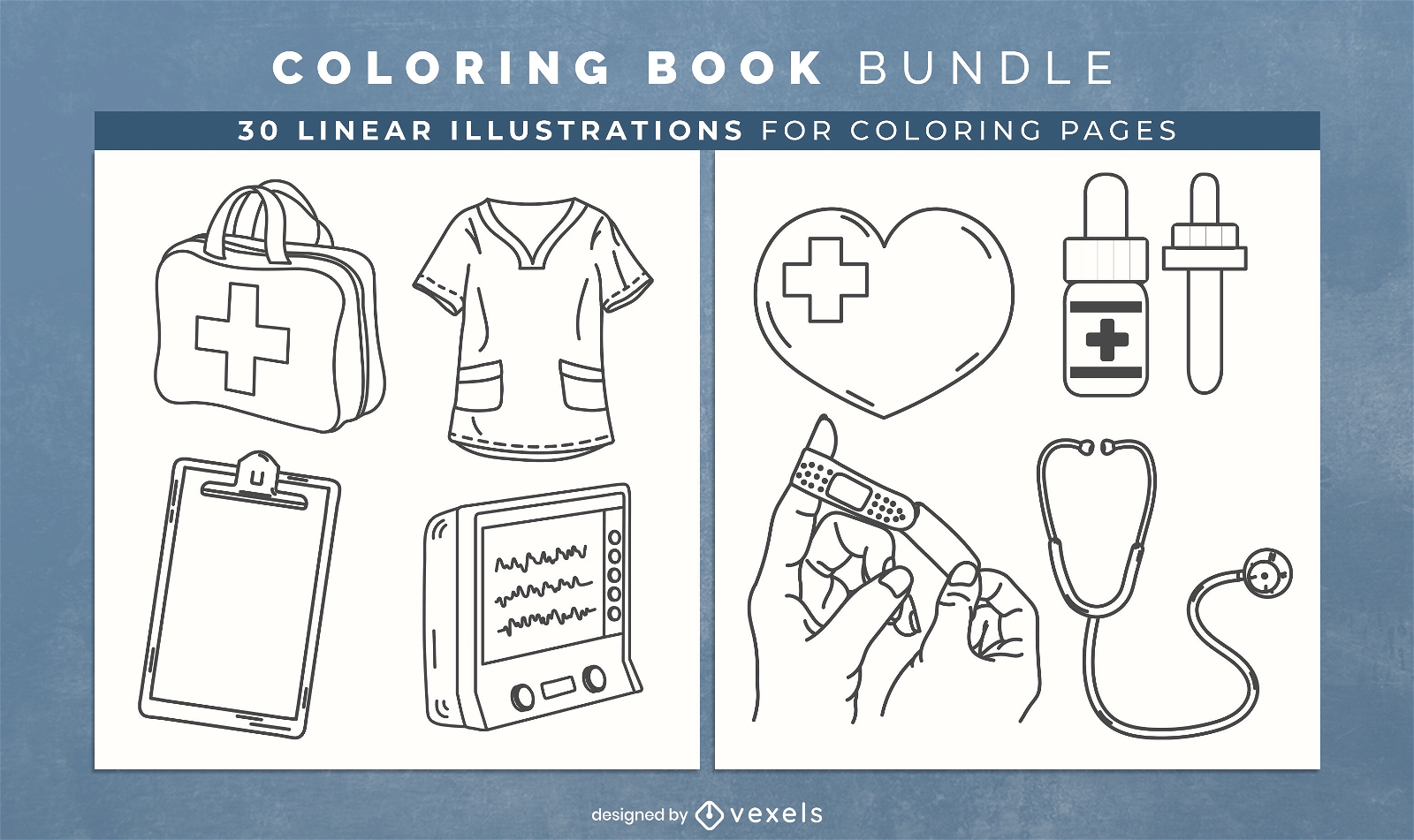 Páginas de design de livro para colorir de cuidados de saúde