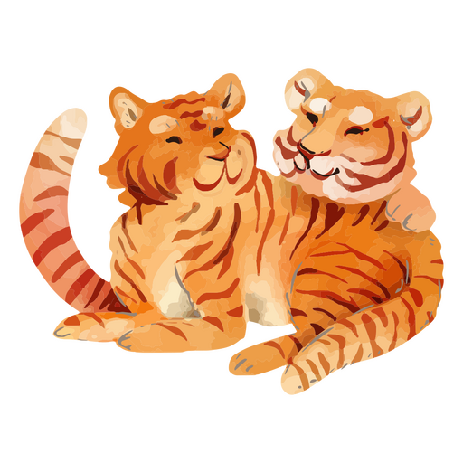 Tigres fofos em estilo aquarela Desenho PNG