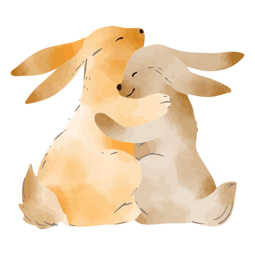 Coelhos fofos em estilo aquarela Desenho PNG