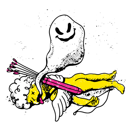 Fantasma espeluznante que se cierne sobre un Cupido caído Diseño PNG