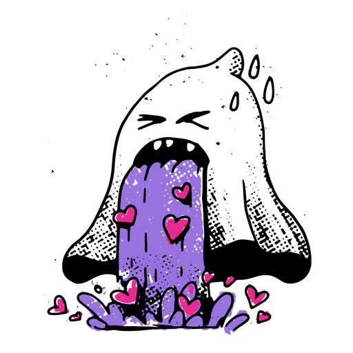 Spooky ghost throwing up hearts PNG Design