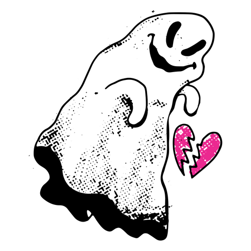 Spooky ghost near a broken heart PNG Design