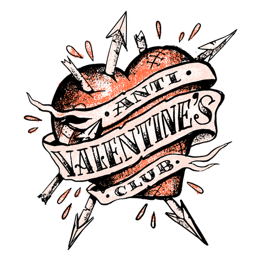 Logotipo del club anti San Valentín con flechas y un corazón. Diseño PNG