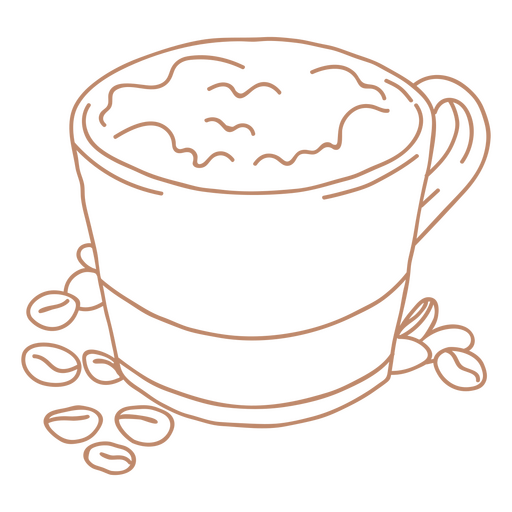 Cup of coffee with beans stroke PNG Design