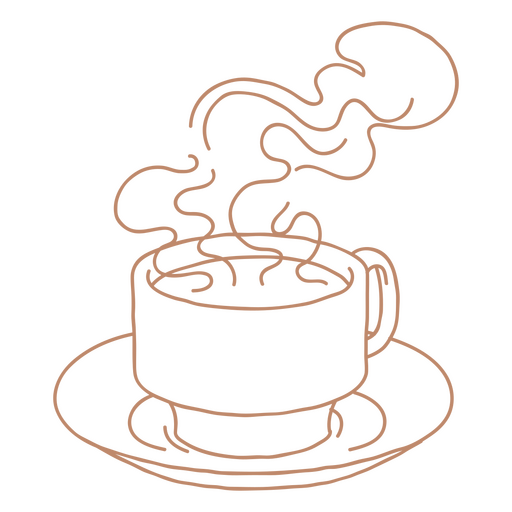 Taza de café en un platillo con vapor. Diseño PNG